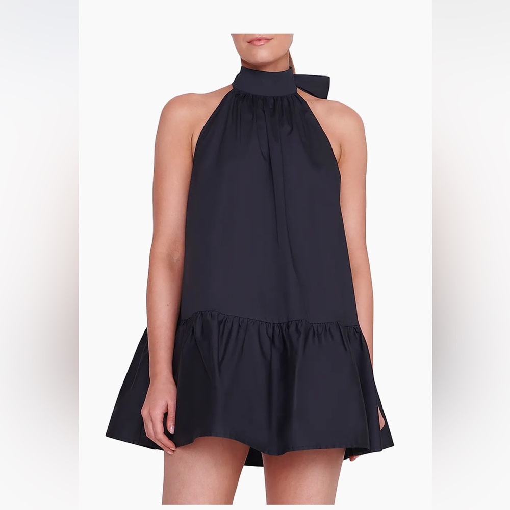 STAUD Marlowe Halter Flounce Minidress Black Cotton Large